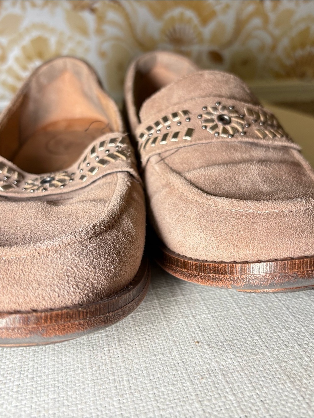 Brioso Taupe Suede Loafers | Women's Comfort Slip-On Moccasins | Boho Western - Picture 7 of 10